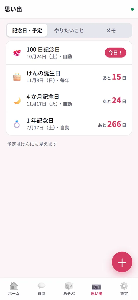記念日・やりたいこと